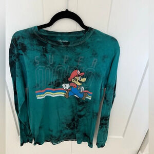 Super Mario Bros Shirt Long Sleeve S Tye Dye Teal Black